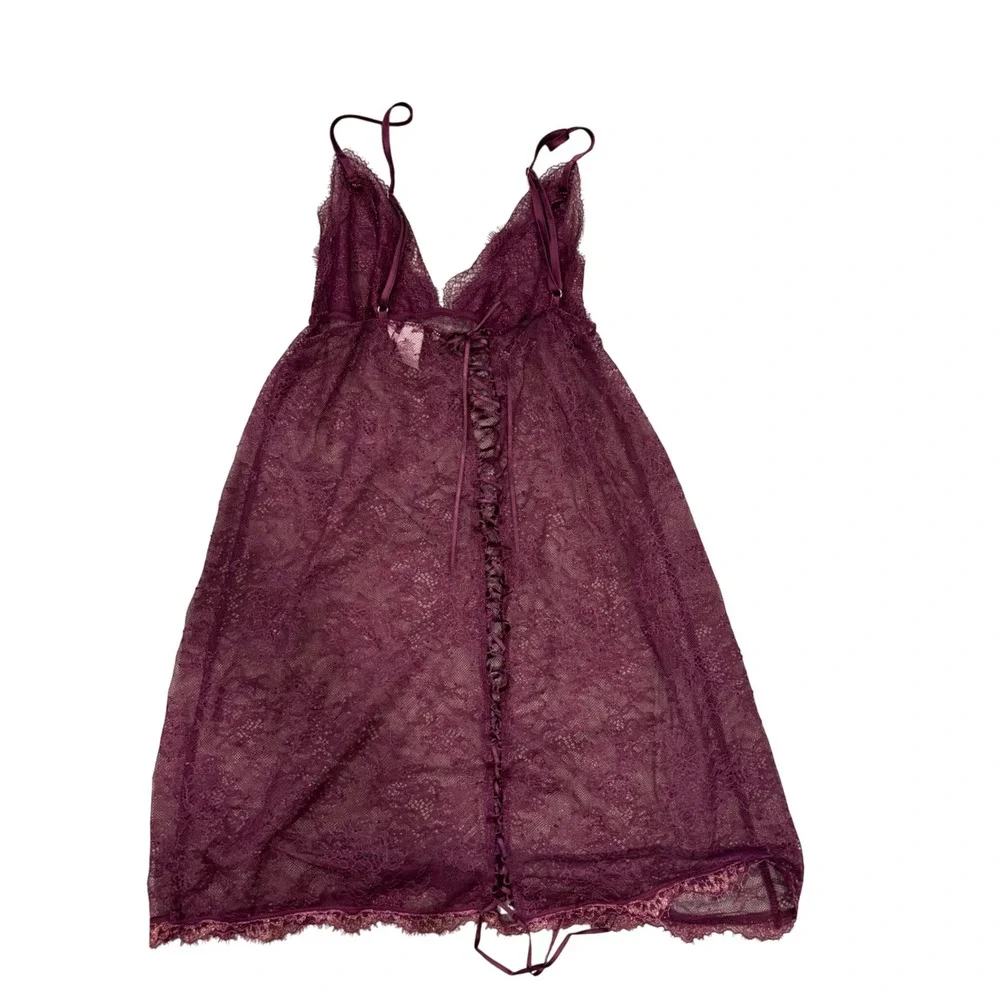 Victoria's Secret Lace Babydoll Chemise‎ Small Plum Purple V-Neck Corset Back